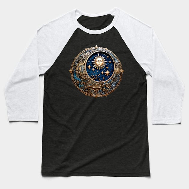 Celestial Sun and Moon Baseball T-Shirt by AnySue